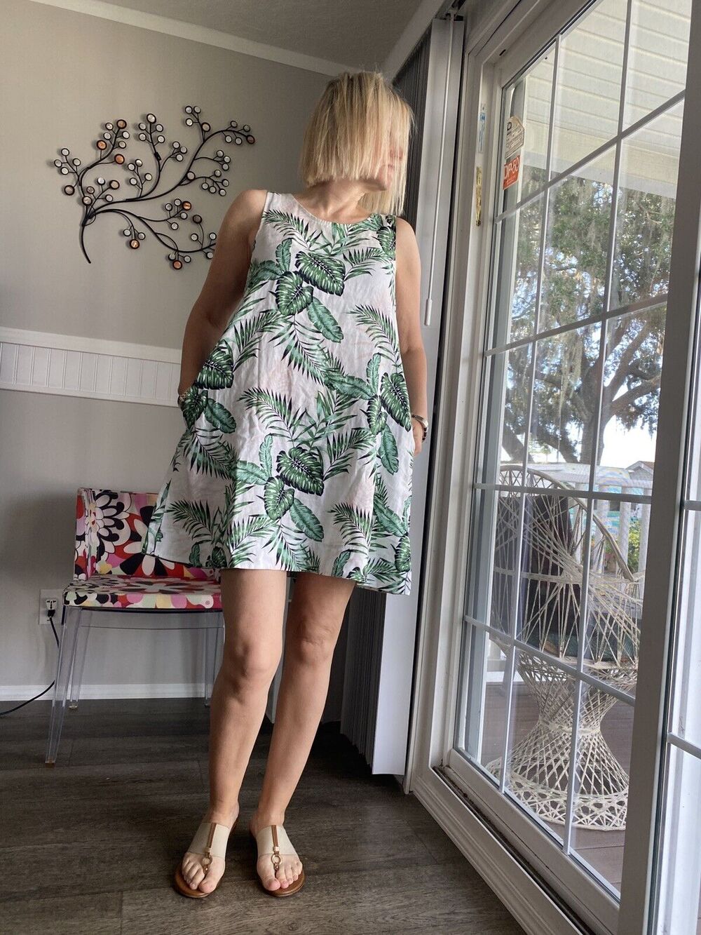 C&C California women's dress. Trapeze 100% linen S